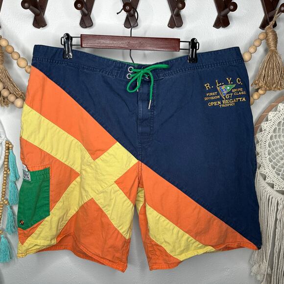 Vintage Ralph Lauren RLYC Open Regetta Snipe Swim Trunks - Picture 1 of 5